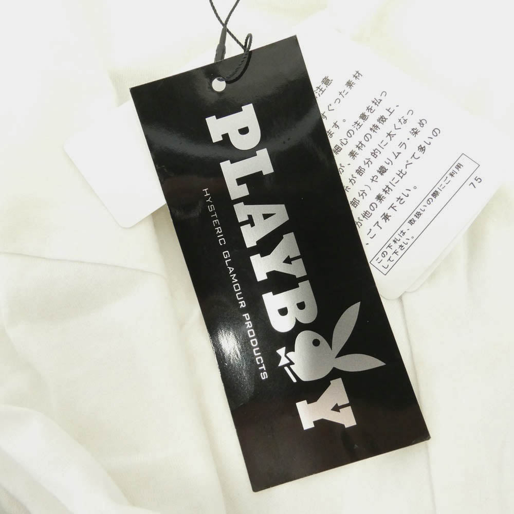 HYSTERIC GLAMOUR ヒステリックグラマー PLAYBOY プレイボーイ 19AW 12193CT01 × PLAYBOY MISS YOLI LARA プレイボーイ グラフィック プリント コットン 五分袖 Tシャツ ホワイト系 L【中古】
