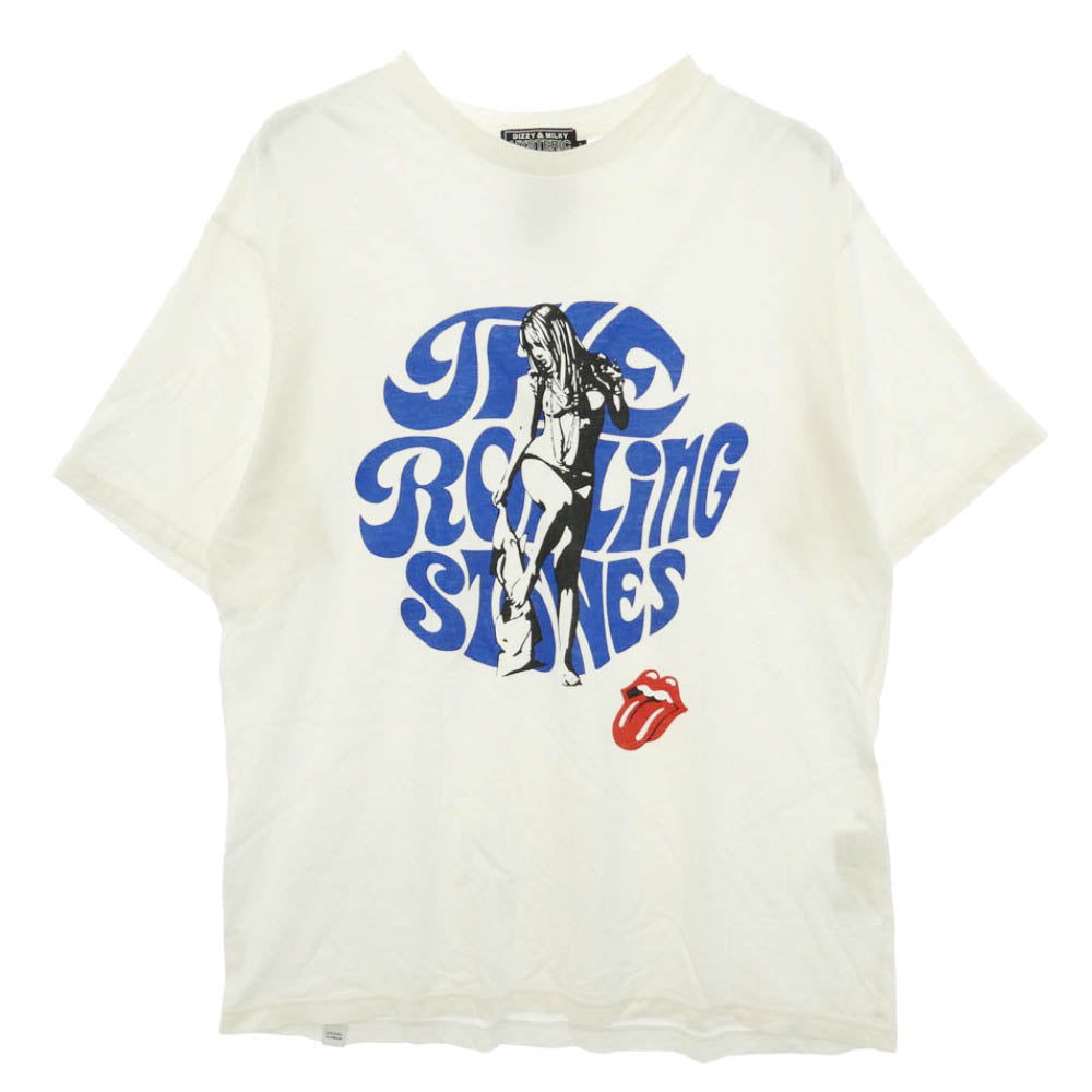 HYSTERIC GLAMOUR ヒステリックグラマー 24SS 02241CT44 × THE ROLLING STONES STONES WOMAN ローリングストーンズ バンドロゴ グラフィック プリント コットン 半袖 Tシャツ ホワイト系 L【中古】