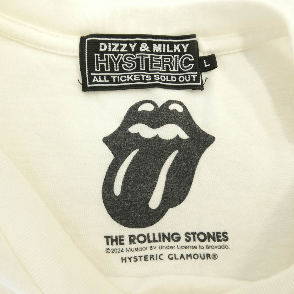 HYSTERIC GLAMOUR ヒステリックグラマー 24SS 02241CT44 × THE ROLLING STONES STONES WOMAN ローリングストーンズ バンドロゴ グラフィック プリント コットン 半袖 Tシャツ ホワイト系 L【中古】
