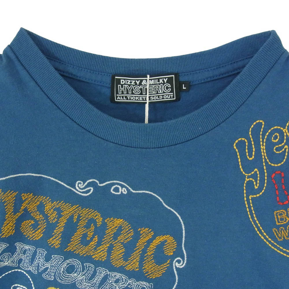 HYSTERIC GLAMOUR ヒステリックグラマー 26AW 02263CT03 HYSTERIC SCRATCH グラフィック 刺繍 コットン 半袖 Tシャツ カットソー ブルー系 L【極上美品】【中古】