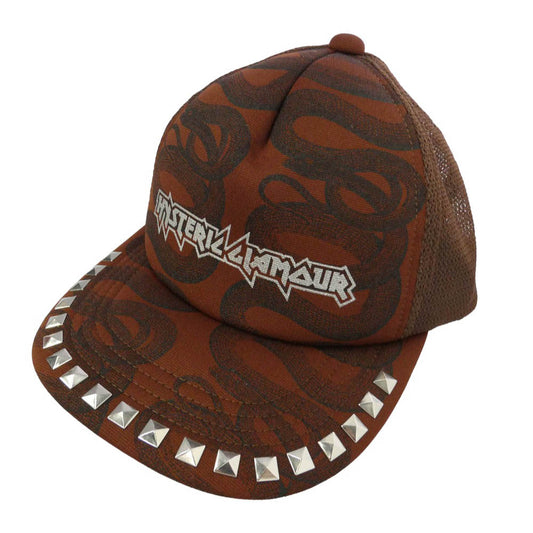 HYSTERIC GLAMOUR ヒステリックグラマー 26AW 01263QH02 SNAKE LOOP スタッズ ラメ ロゴプリント メッシュ キャップ ブラウン系【極上美品】【中古】