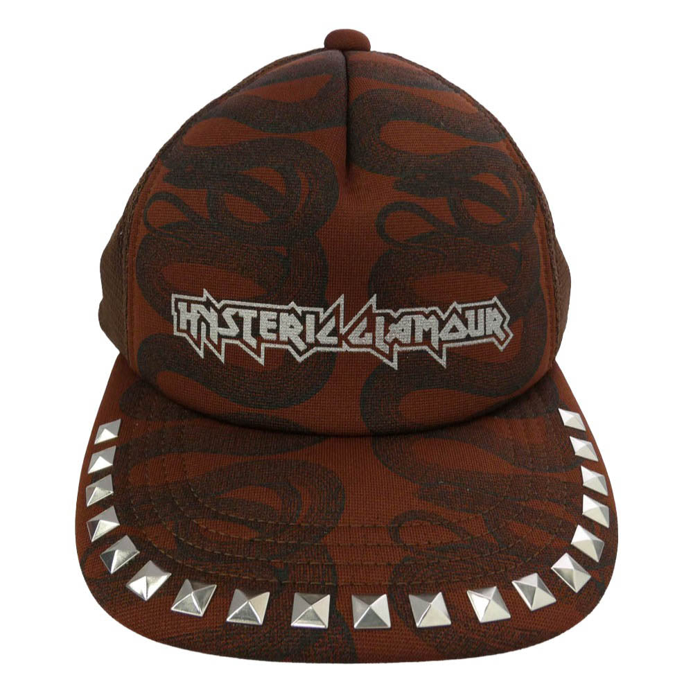 HYSTERIC GLAMOUR ヒステリックグラマー 26AW 01263QH02 SNAKE LOOP スタッズ ラメ ロゴプリント メッシュ キャップ ブラウン系【極上美品】【中古】