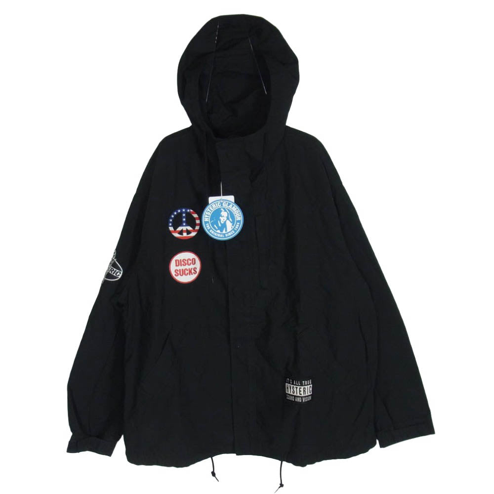 HYSTERIC GLAMOUR ヒステリックグラマー 26AW 02263AB12 DISCO SUCKS ワッペン フーデット ジップアップ ミリタリー ジャケット ブラック系 L【極上美品】【中古】