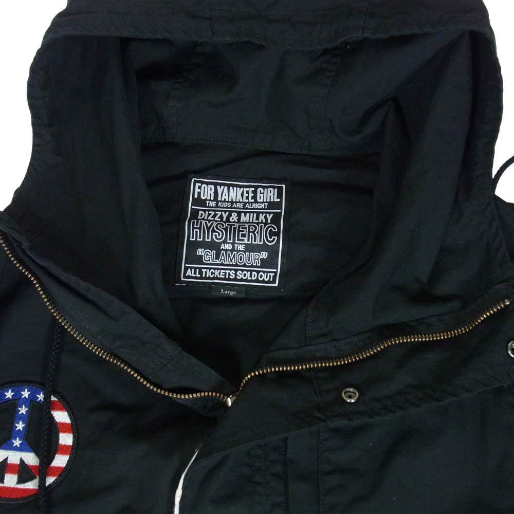 HYSTERIC GLAMOUR ヒステリックグラマー 26AW 02263AB12 DISCO SUCKS ワッペン フーデット ジップアップ ミリタリー ジャケット ブラック系 L【極上美品】【中古】