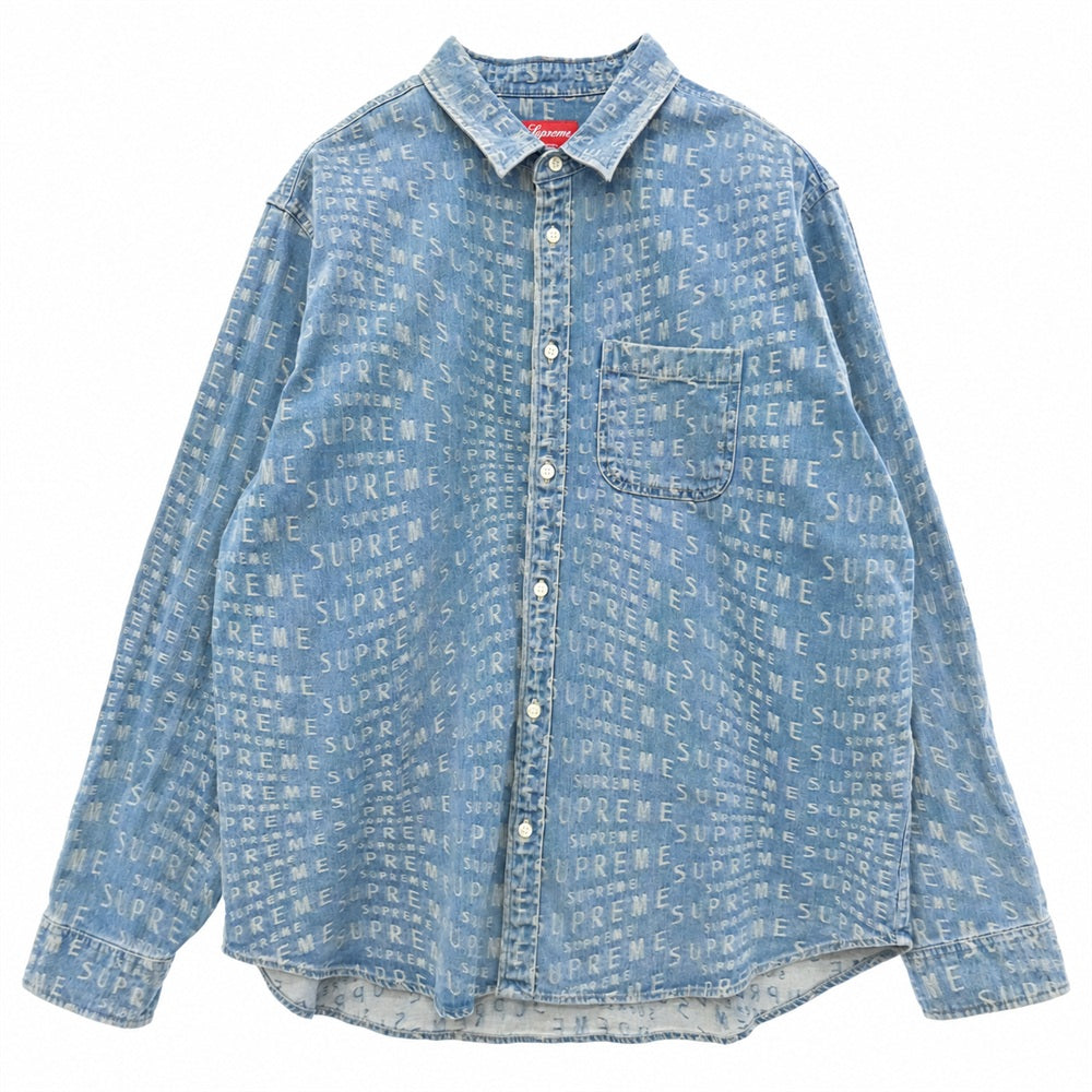 Supreme シュプリーム 21SS Warp Jacquard Logos Denim Shirt ワープ ジャカード ロゴ デニムシャツ ライトブルー系 XL【中古】