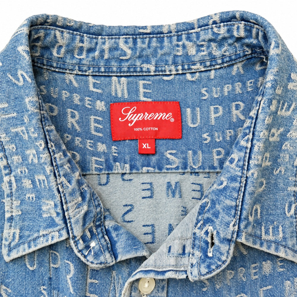 Supreme シュプリーム 21SS Warp Jacquard Logos Denim Shirt ワープ ジャカード ロゴ デニムシャツ ライトブルー系 XL【中古】