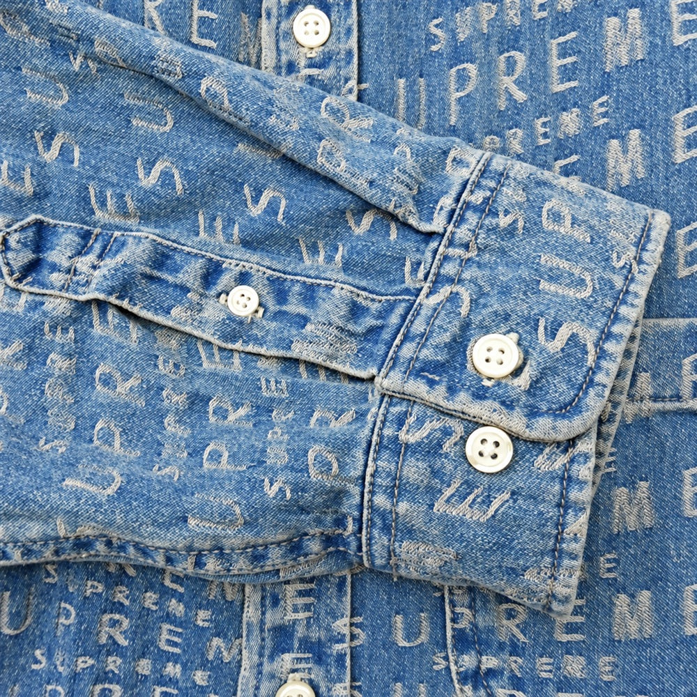 Supreme シュプリーム 21SS Warp Jacquard Logos Denim Shirt ワープ ジャカード ロゴ デニムシャツ ライトブルー系 XL【中古】