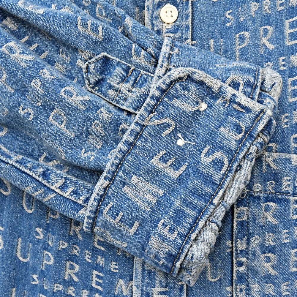 Supreme シュプリーム 21SS Warp Jacquard Logos Denim Shirt ワープ ジャカード ロゴ デニムシャツ ライトブルー系 XL【中古】