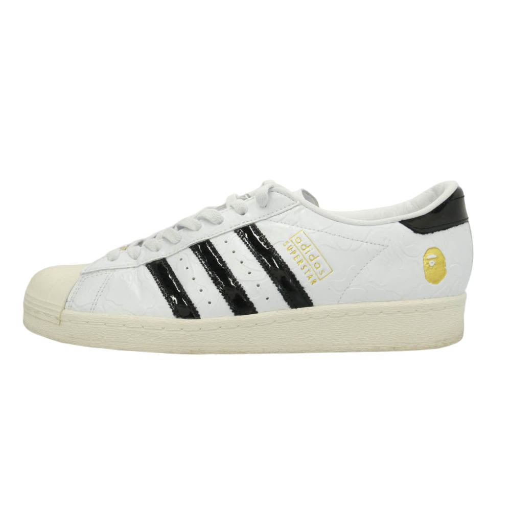 A BATHING APE アベイシングエイプ atmos アトモス adidas アディダス 25SS JR2701 × atmos × adidas Superstar V Footwear アトモス アディダス スーパースター ローカット スニーカー ホワイト ホワイト系 ブラック系 29cm【美品】【中古】