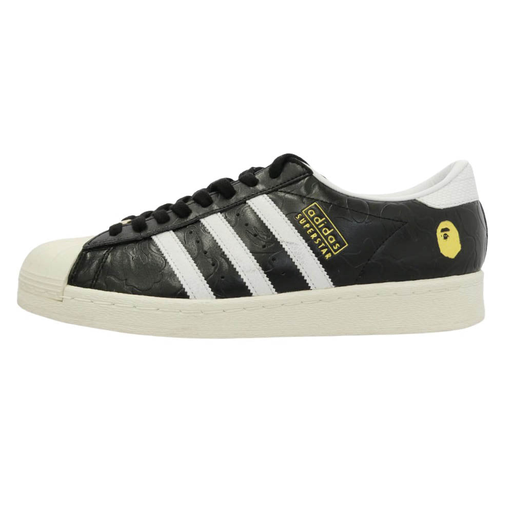 A BATHING APE アベイシングエイプ atmos アトモス adidas アディダス 25SS JQ3666 × atmos × adidas Superstar SSTR 5 V G-SNK アトモス アディダス スーパースター R 5 ローカット スニーカー ブラック ブラック系 ホワイト系 29cm【美品】【中古】