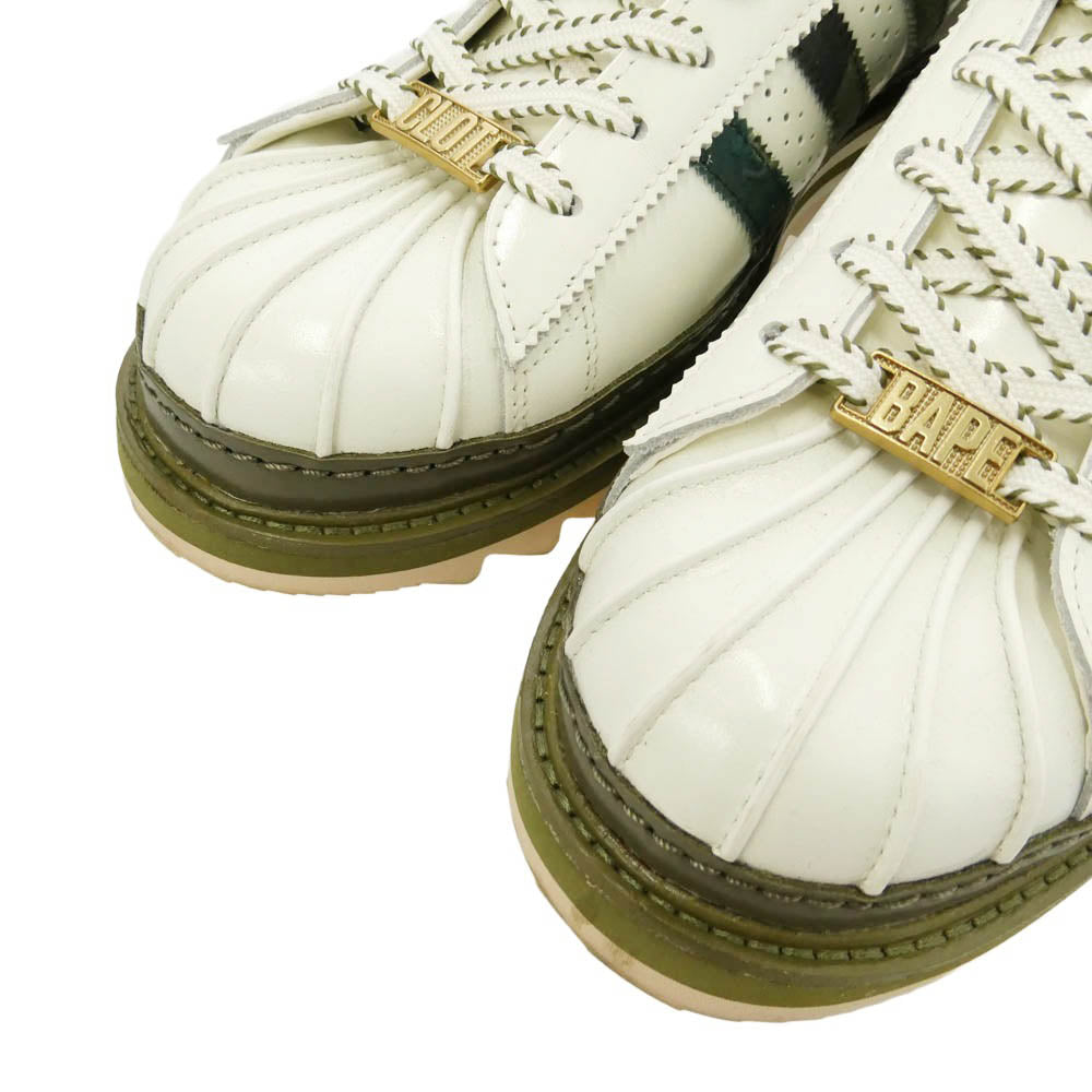 A BATHING APE アベイシングエイプ adidas アディダス 25AW KJ1473 × CLOT × adidas Superstar by Edison Chen クロット アディダス スーパースター バイ エディソン チャン グリーンカモ シャークソール ローカット スニーカー ホワイト系 カーキ系 29cm【美品】【中古】