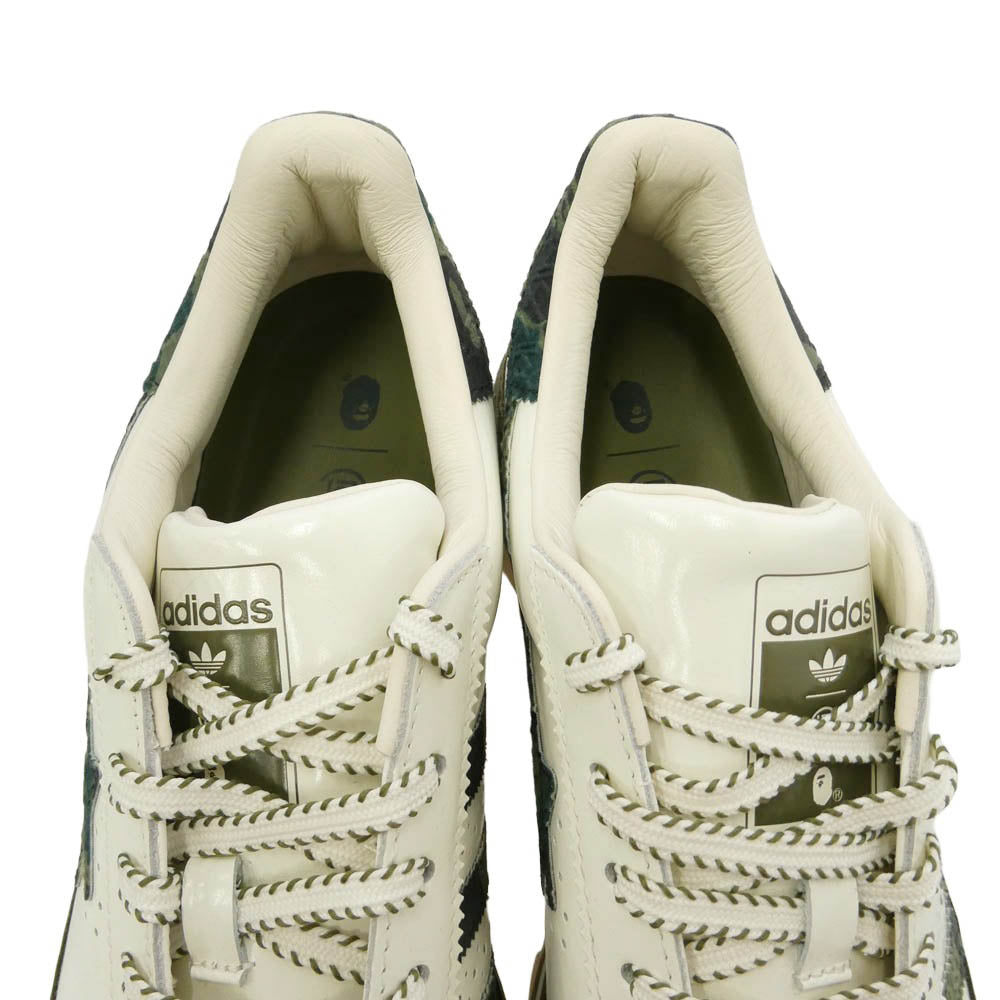 A BATHING APE アベイシングエイプ adidas アディダス 25AW KJ1473 × CLOT × adidas Superstar by Edison Chen クロット アディダス スーパースター バイ エディソン チャン グリーンカモ シャークソール ローカット スニーカー ホワイト系 カーキ系 29cm【美品】【中古】