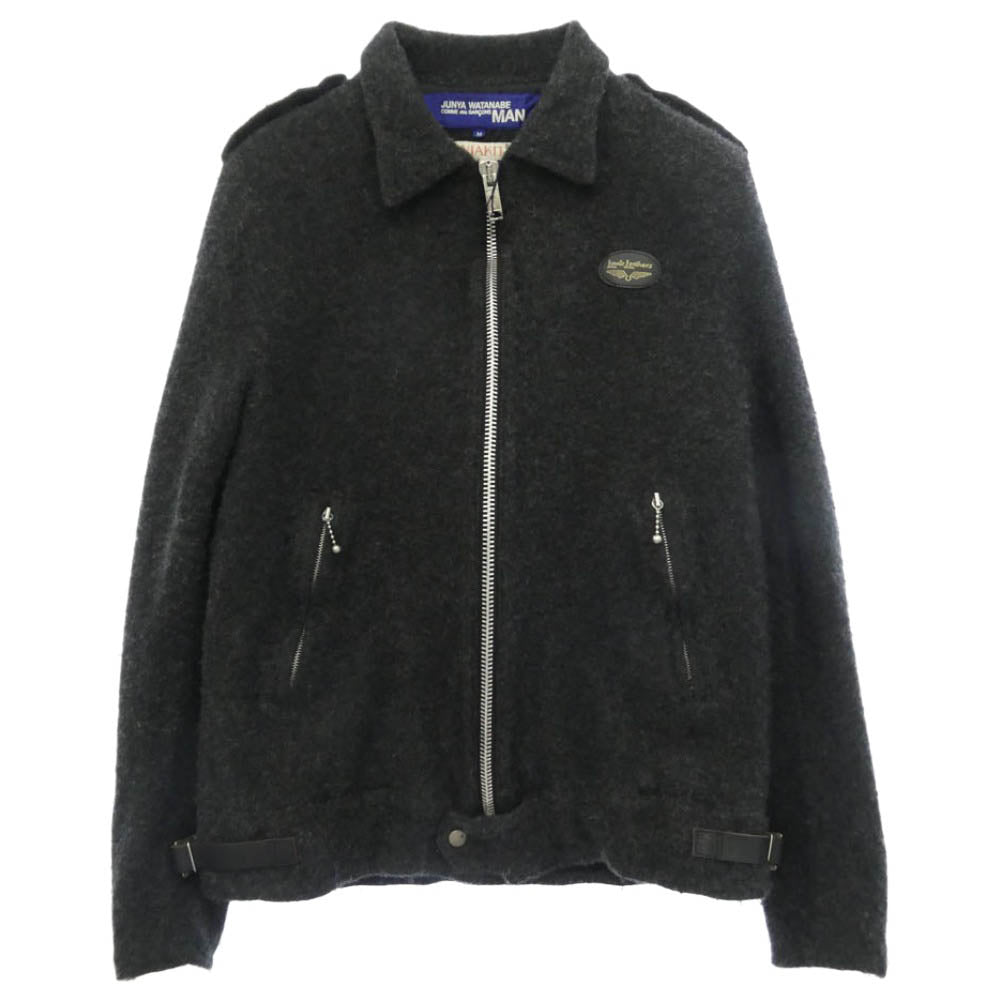 JUNYA WATANABE COMME des GARCONS MAN ジュンヤワタナベコムデギャルソンマン AD2003 WK-J068 × LEWIS LEATHERS ルイスレザー ウール ブークレ 縮絨 シングル ライダース ジャケット グレー系 M【中古】