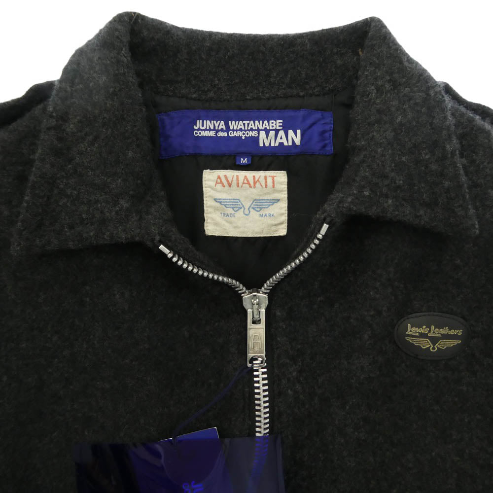 JUNYA WATANABE COMME des GARCONS MAN ジュンヤワタナベコムデギャルソンマン AD2003 WK-J068 × LEWIS LEATHERS ルイスレザー ウール ブークレ 縮絨 シングル ライダース ジャケット グレー系 M【中古】