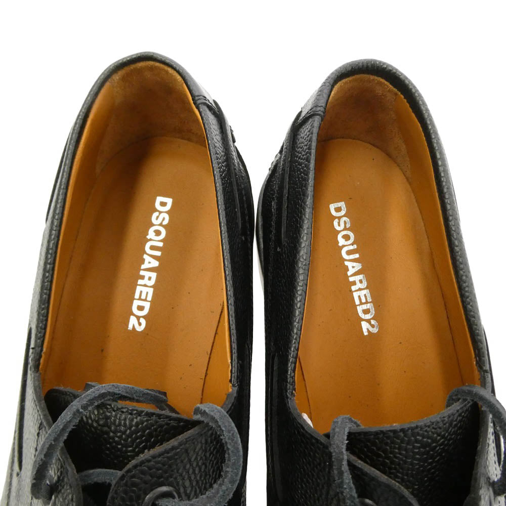 DSQUARED2 ディースクエアード LUM0109422000012124 Neoclassic Boat Shoes ネオクラシック レザー 型押し デッキ ボートシューズ ブラック系 43【美品】【中古】