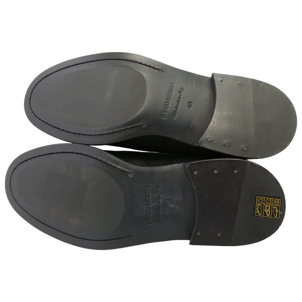 DSQUARED2 ディースクエアード LUM0109422000012124 Neoclassic Boat Shoes ネオクラシック レザー 型押し デッキ ボートシューズ ブラック系 43【美品】【中古】