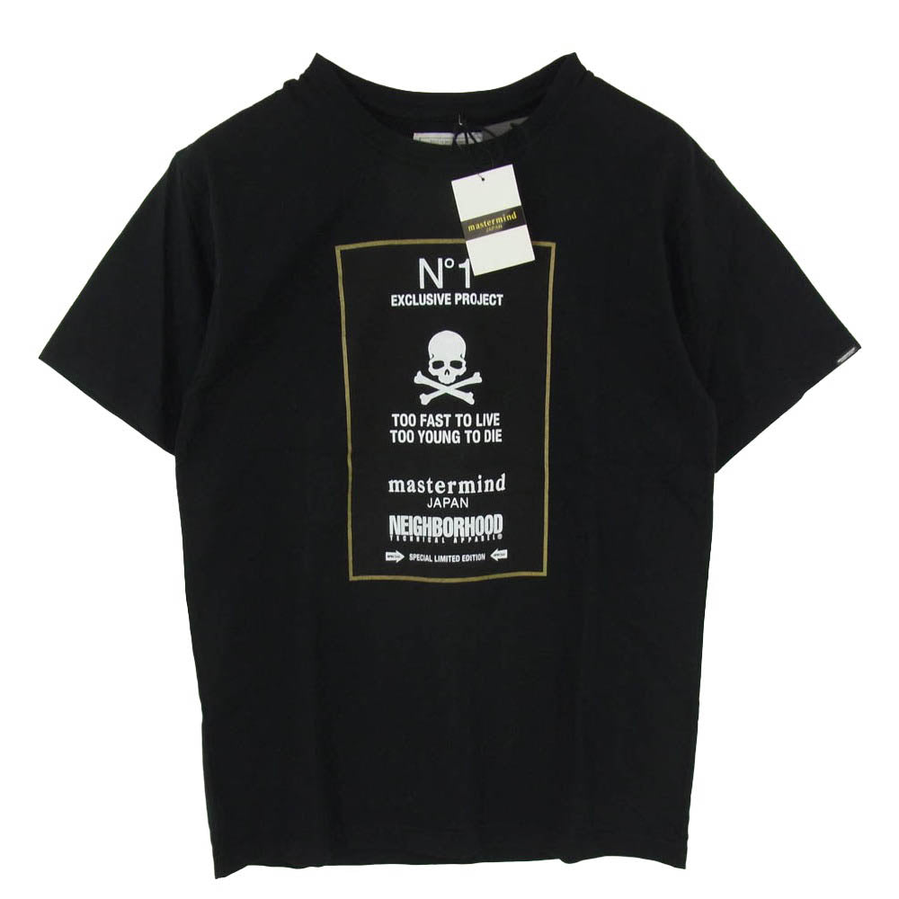 NEIGHBORHOOD ネイバーフッド mastermind JAPAN マスターマインドジャパン × mastermind JAPAN マスターマインドジャパン ロゴ スカル フレーム 半袖 Tシャツ ブラック系 L【極上美品】【中古】