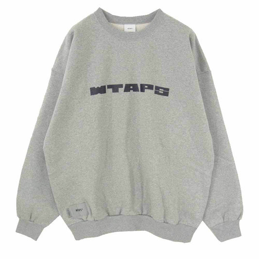 WTAPS ダブルタップス 252ATDT-CPM01S BRICK SWEATER COTTON GREY ブリック コットン セーター ロゴ プリント クルーネック スウェット グレー系 X03【極上美品】【中古】