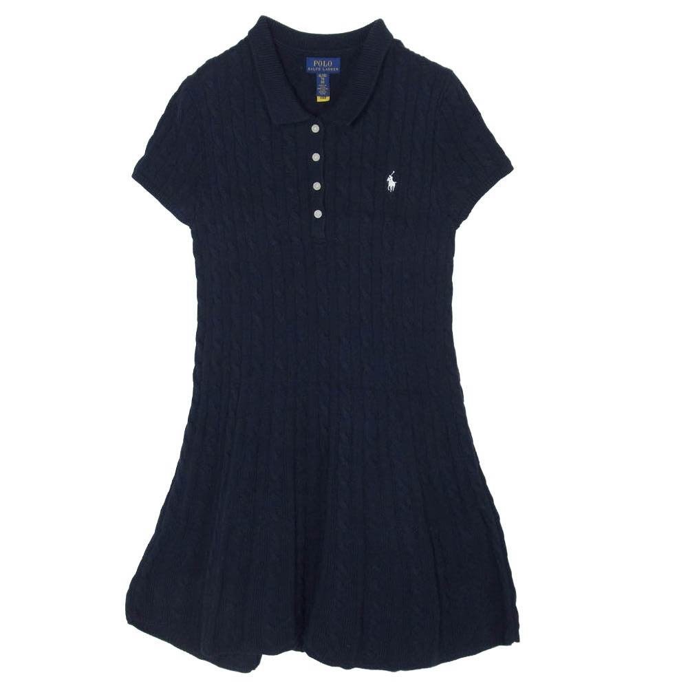 POLO RALPH LAUREN ポロ・ラルフローレン ケーブルニット 刺繍 半袖 ニット ワンピース ネイビー系 XL【中古】