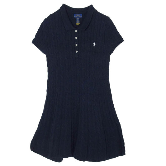 POLO RALPH LAUREN ポロ・ラルフローレン ケーブルニット 刺繍 半袖 ニット ワンピース ネイビー系 XL【中古】