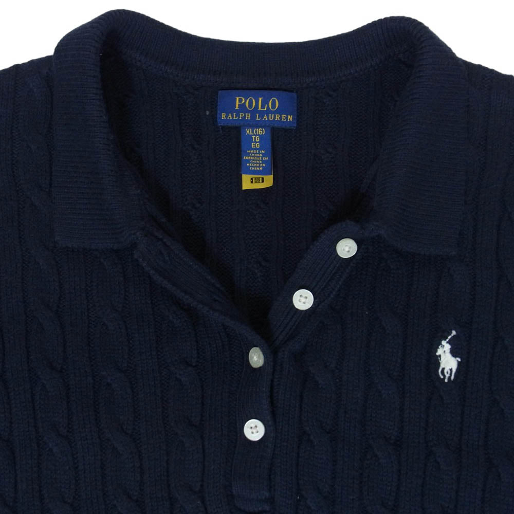 POLO RALPH LAUREN ポロ・ラルフローレン ケーブルニット 刺繍 半袖 ニット ワンピース ネイビー系 XL【中古】