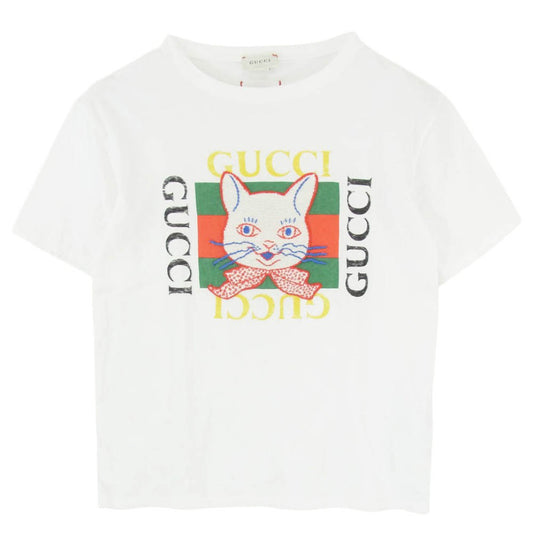 GUCCI グッチ 580991 XJCE9 ヒグチユウコ 猫 プリント 刺繍 半袖 Tシャツ ホワイト系 12【中古】