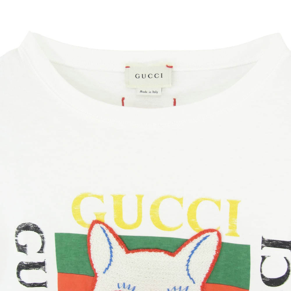 GUCCI グッチ 580991 XJCE9 ヒグチユウコ 猫 プリント 刺繍 半袖 Tシャツ ホワイト系 12【中古】