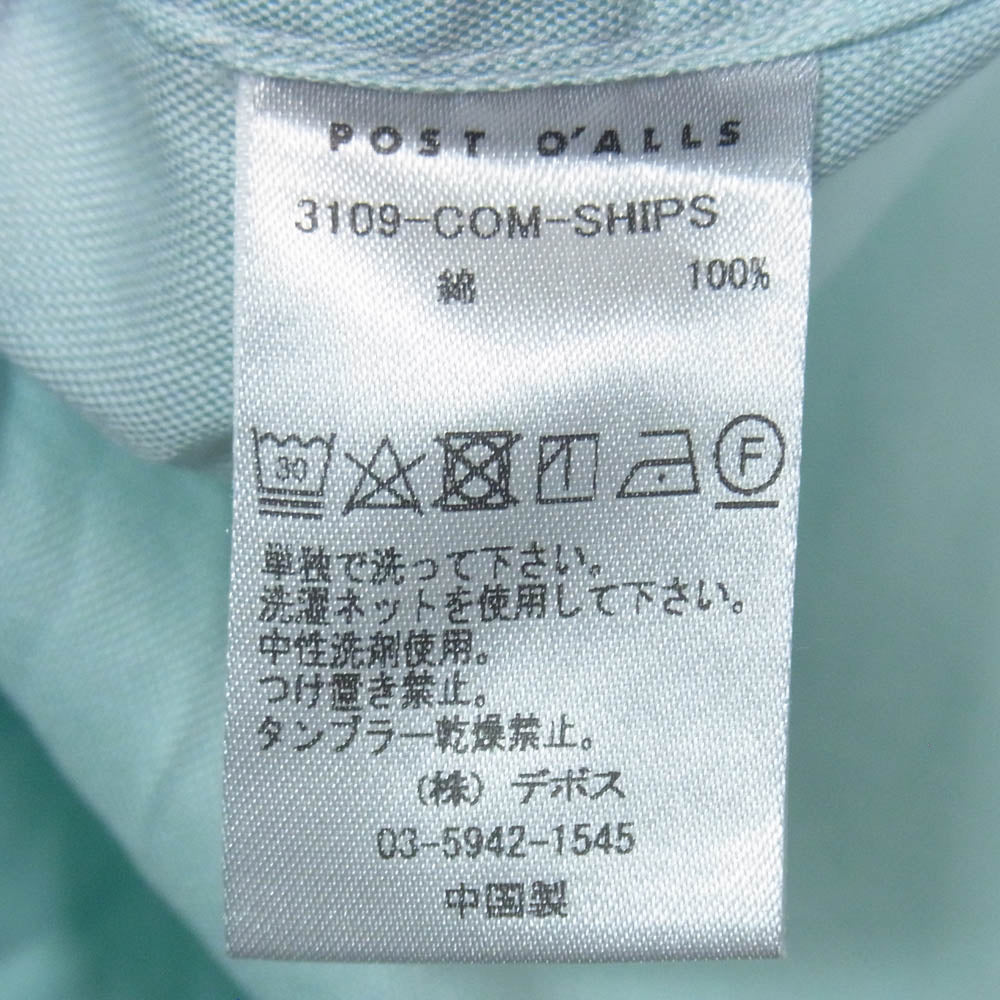 POST OVERALLS ポストオーバーオールズ SHIPS シップス 3109-COM-SHIPS Chinois DV SHIPS別注 シノワ チャイナ シャツ ジャケット ライトグリーン系 L【中古】