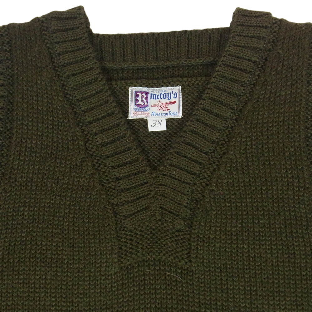 The REAL McCOY'S ザリアルマッコイズ MC16110 SWEATER SLEEVELESS ウール ニット セーター ベスト オリーブ カーキ系 38【中古】