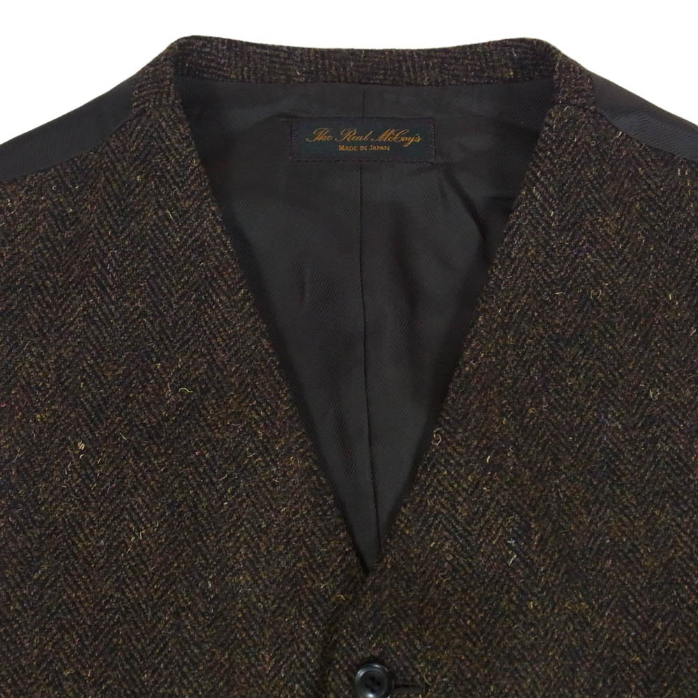 The REAL McCOY'S ザリアルマッコイズ MJ15122 TWEED VEST ウール ツイード ヘリンボーン ベスト ジレ ダークブラウン系 38【美品】【中古】