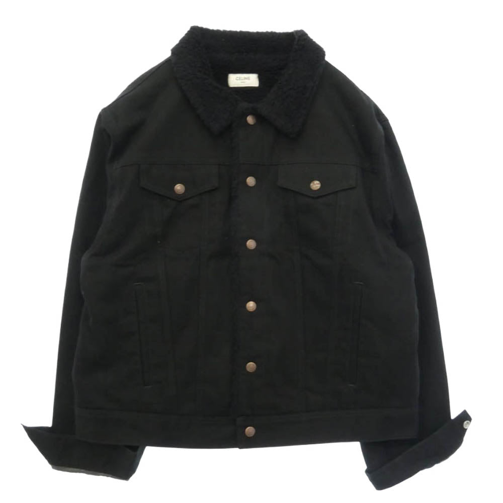 CELINE セリーヌ 23AW 2Q523085T クリアストーン ロゴ ボア 切替 ブラック デニム トラッカー ジャケット ブラック系 XL【中古】