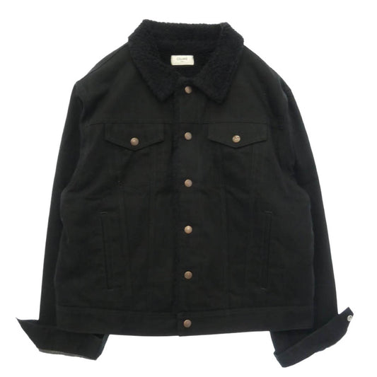 CELINE セリーヌ 23AW 2Q523085T クリアストーン ロゴ ボア 切替 ブラック デニム トラッカー ジャケット ブラック系 XL【中古】