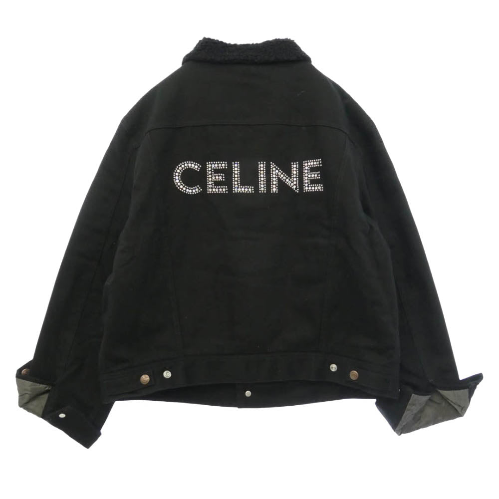 CELINE セリーヌ 23AW 2Q523085T クリアストーン ロゴ ボア 切替 ブラック デニム トラッカー ジャケット ブラック系 XL【中古】