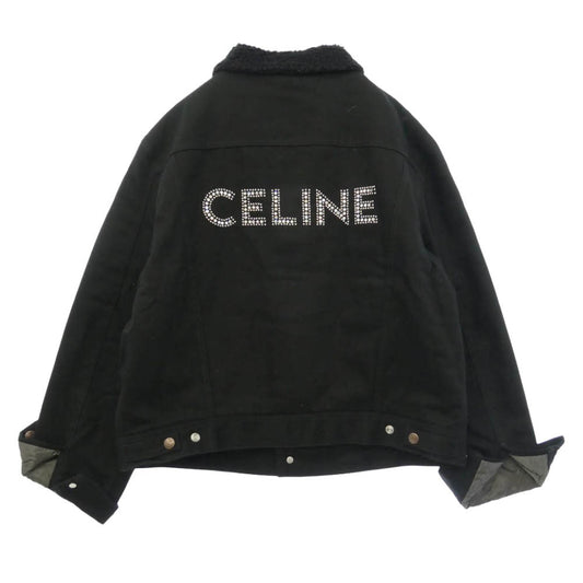 CELINE セリーヌ 23AW 2Q523085T クリアストーン ロゴ ボア 切替 ブラック デニム トラッカー ジャケット ブラック系 XL【中古】