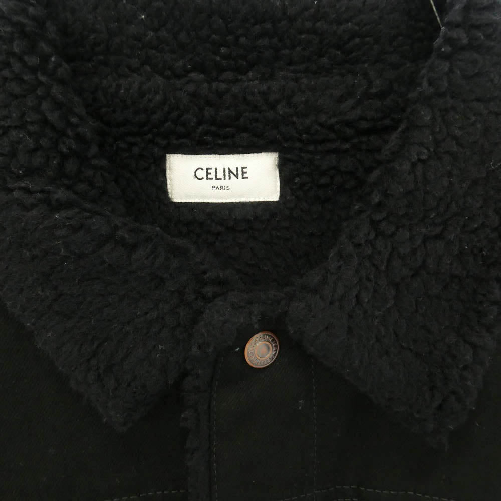 CELINE セリーヌ 23AW 2Q523085T クリアストーン ロゴ ボア 切替 ブラック デニム トラッカー ジャケット ブラック系 XL【中古】