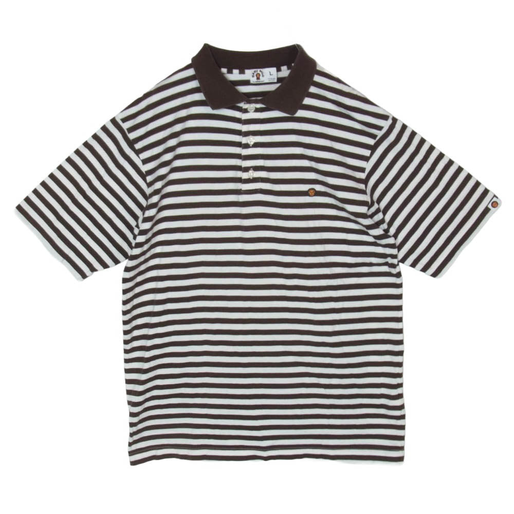 A BATHING APE アベイシングエイプ BABY MILO polo shirt ベイビーマイロ 半袖 ポロシャツ ブラウン系 ホワイト系 L【中古】