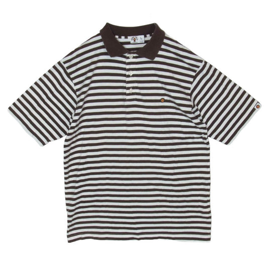 A BATHING APE アベイシングエイプ BABY MILO polo shirt ベイビーマイロ 半袖 ポロシャツ ブラウン系 ホワイト系 L【中古】