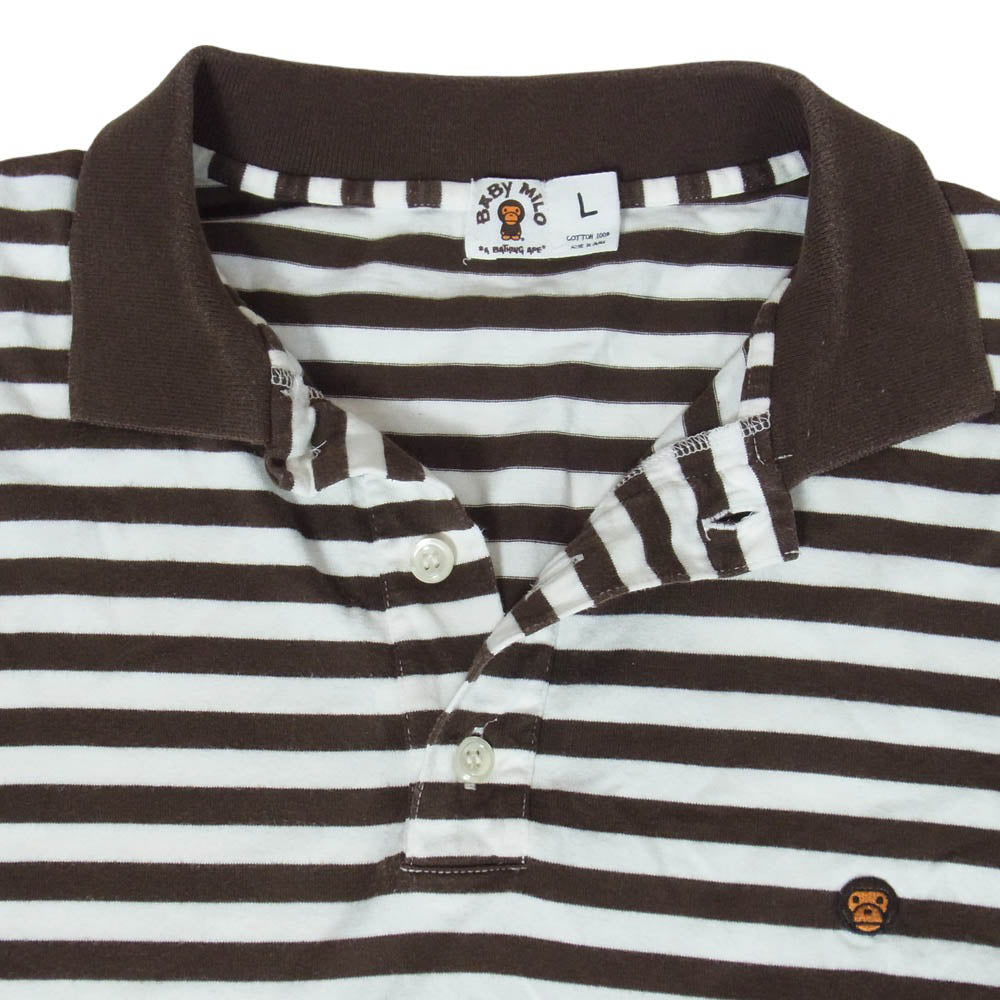 A BATHING APE アベイシングエイプ BABY MILO polo shirt ベイビーマイロ 半袖 ポロシャツ ブラウン系 ホワイト系 L【中古】