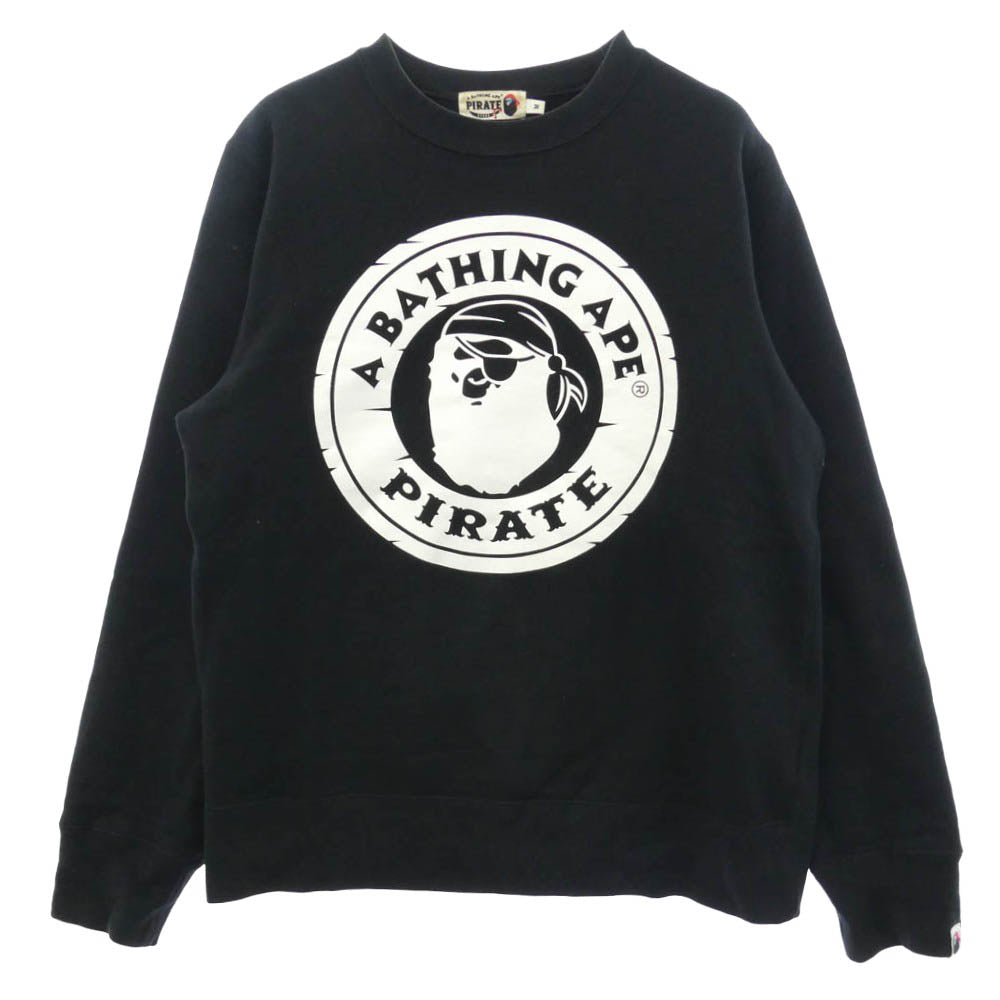 A BATHING APE アベイシングエイプ 004GDI221001H PIRATE パイレーツ フロント ロゴ プリント 長袖 スウェット トレーナー ブラック系 M【中古】