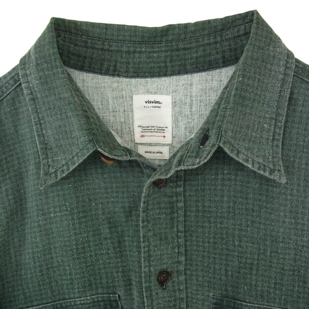 VISVIM ビズビム 0121105011008 LUMBER KHADI CHECK L/S DMGD ランバー カディ チェック ロングスリーブ ダメージ加工 長袖シャツ グリーン系 3【中古】