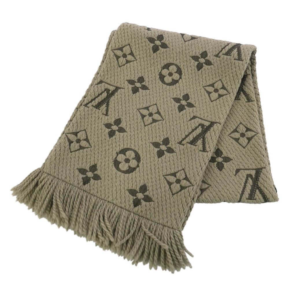 LOUIS VUITTON ルイ・ヴィトン M72242 エシャルプ ロゴマニア フリンジ シルク混 ウール マフラー グレー系【中古】