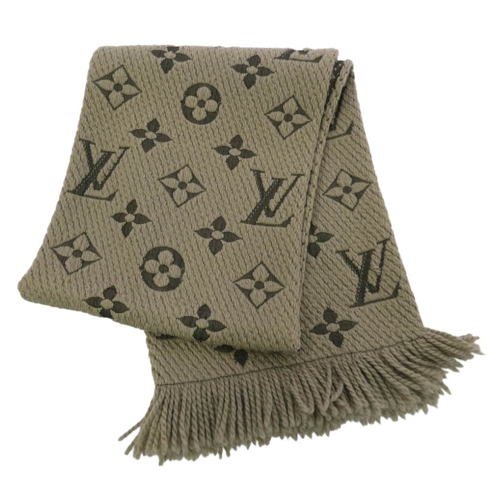 LOUIS VUITTON ルイ・ヴィトン M72242 エシャルプ ロゴマニア フリンジ シルク混 ウール マフラー グレー系【中古】