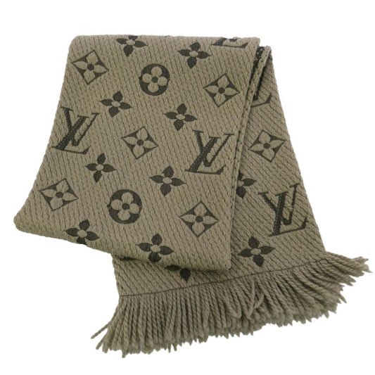 LOUIS VUITTON ルイ・ヴィトン M72242 エシャルプ ロゴマニア フリンジ シルク混 ウール マフラー グレー系【中古】