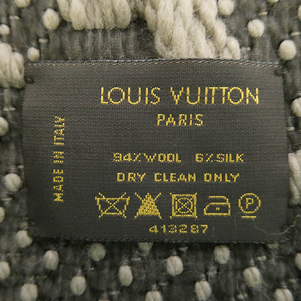 LOUIS VUITTON ルイ・ヴィトン M72242 エシャルプ ロゴマニア フリンジ シルク混 ウール マフラー グレー系【中古】