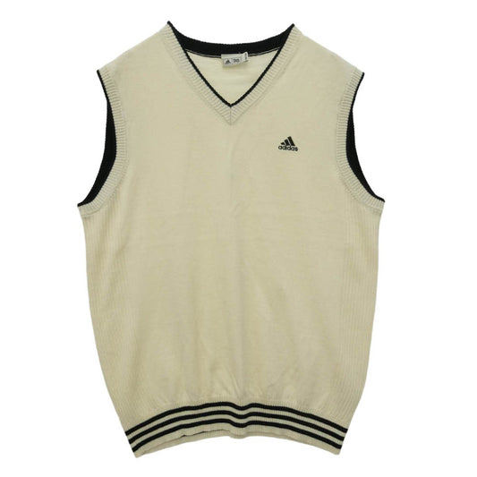 adidas アディダス JD2015 ロゴ刺繍 ニット ベスト コットン ウール 中国製 アイボリー系 XXL XO【中古】