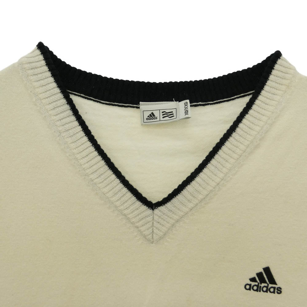adidas アディダス JD2015 ロゴ刺繍 ニット ベスト コットン ウール 中国製 アイボリー系 XXL XO【中古】