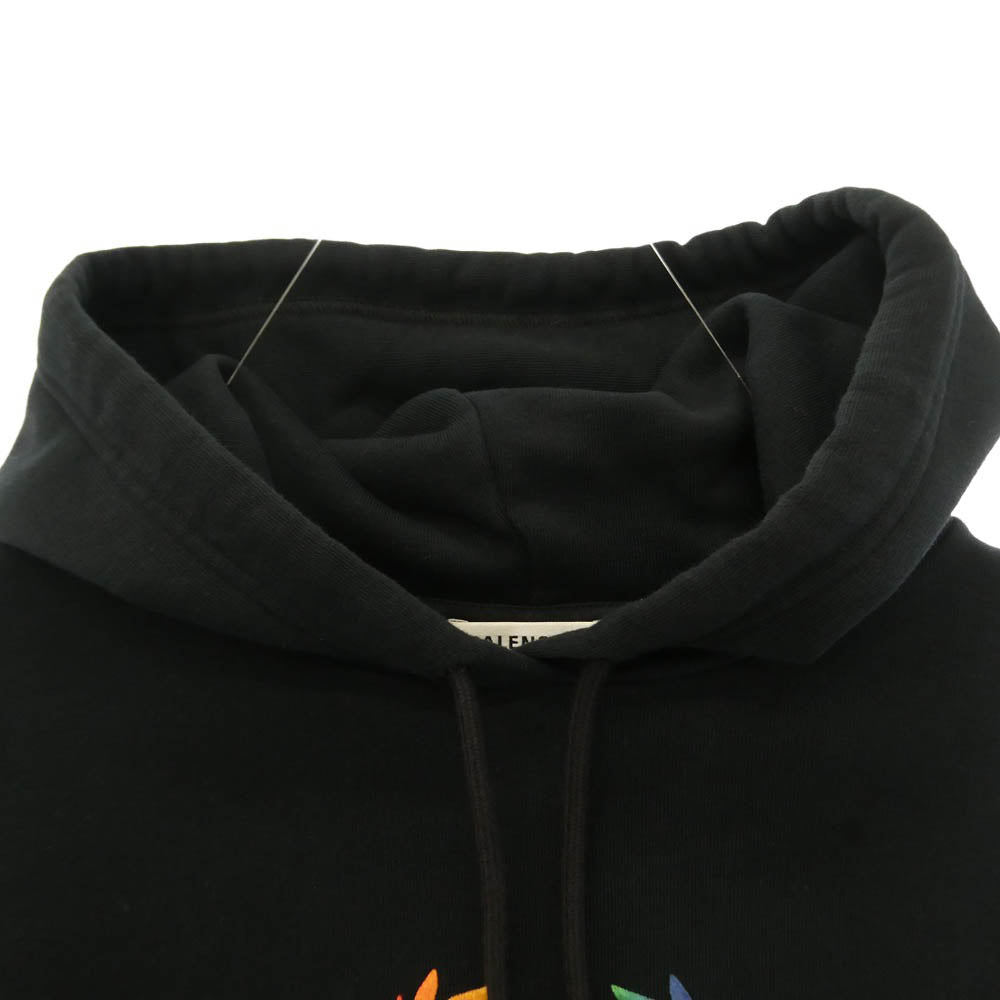 BALENCIAGA バレンシアガ 19AW 570798 TEV50 レインボー ロゴ刺繍 フーディー プルオーバー パーカー ブラック系 S【中古】