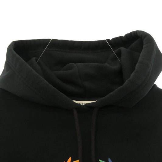 BALENCIAGA バレンシアガ 19AW 570798 TEV50 レインボー ロゴ刺繍 フーディー プルオーバー パーカー ブラック系 S【中古】