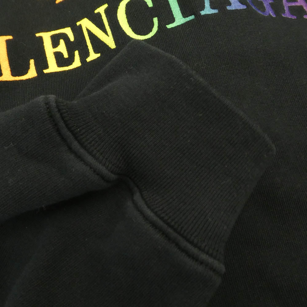 BALENCIAGA バレンシアガ 19AW 570798 TEV50 レインボー ロゴ刺繍 フーディー プルオーバー パーカー ブラック系 S【中古】