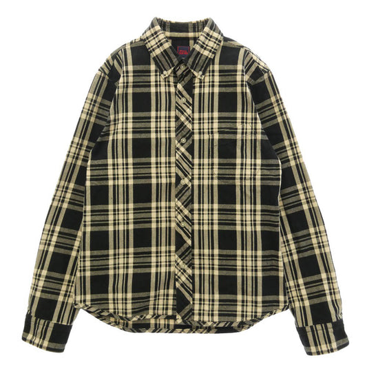 FULLCOUNT フルカウント 4743 チェック コットン ボタンダウン 長袖 シャツ ネルシャツ ブラック系 アイボリー系 38【中古】